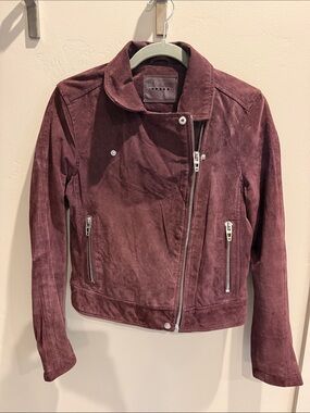 Women's Burgundy Suede Moto Jacket - Unbranded